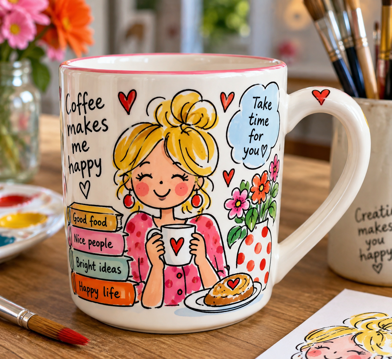 Mok jezelf!: handbeschilderde mok met vrolijke illustraties en teksten